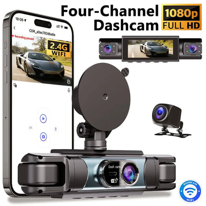 360° Surround View Dash Cam | 4-Channel 1080P FHD with WiFi & Reverse Assist