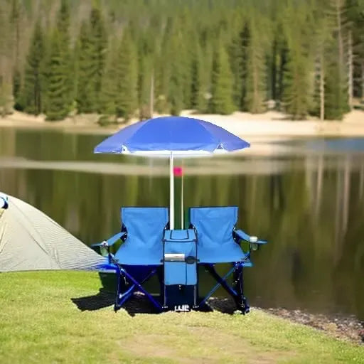 Summervibes Double Camp Chair with Umbrella, Cooler Table & Carrying Bag – Blue