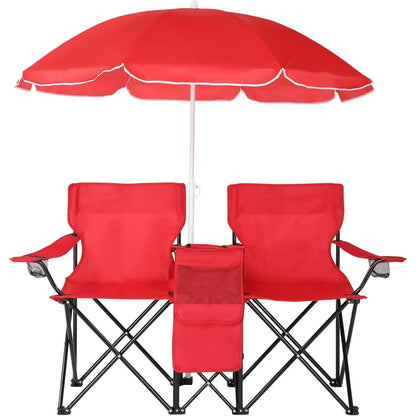 Summervibes Double Camp Chair with Umbrella, Cooler Table & Carrying Bag – Blue