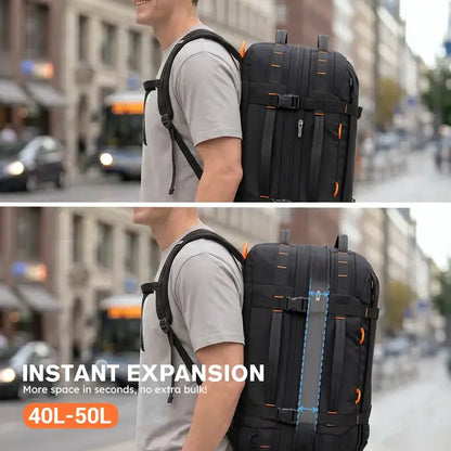 Expandable Travel Backpack 40L-50L – Laptop, Wet-Dry Compartment, Carry-On