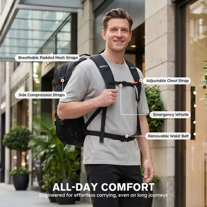 Expandable Travel Backpack 40L-50L – Laptop, Wet-Dry Compartment, Carry-On